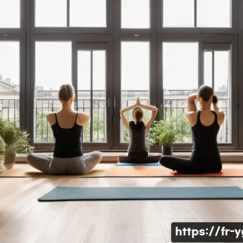 Home 32 요가강사로서의 사회적 책임 - A serene yoga studio in a modern Parisian loft with large windows showing a view of classic Haussman...