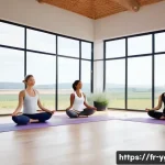 Home 19 요가강사 교육과정 비교 - A serene yoga teacher training class in a bright, spacious French studio with large windows overlook...
