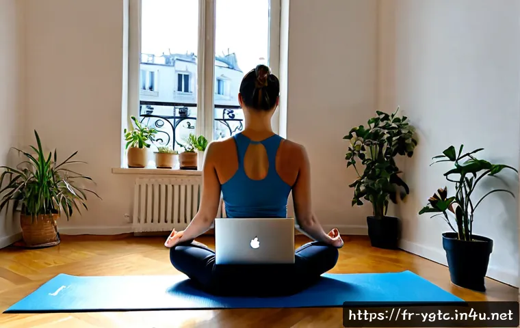요가강사 브랜드 구축 - Photorealistic lifestyle image of a confident French yoga instructor building a personal brand, seat...