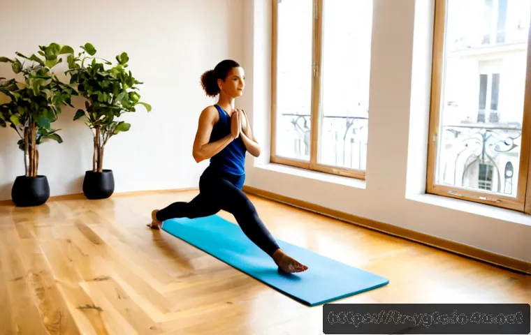 요가강사 직업 장단점 - Photorealistic French yoga instructor leading a small, diverse adult class in a bright Paris wellnes...
